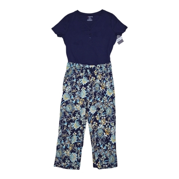 Liz Claiborne Other - NWT Pajama Set Liz Claiborne XS Short Sleeve Tee Capris Pants Navy Blue Floral